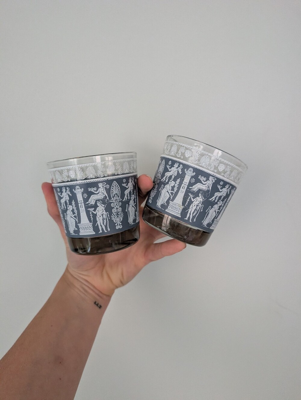 Vintage Jeannette Glass tumbler from the Corinthian Blue Pattern